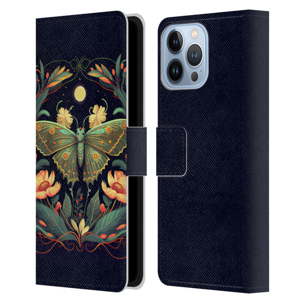 JK Stewart Graphics Lunar Moth Night Garden Leather Book Wallet Case Cover For Apple iPhone 13 Pro Max
