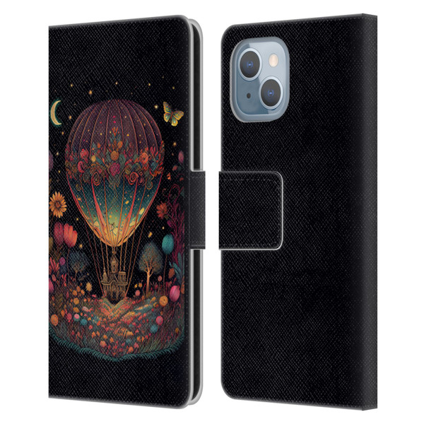 JK Stewart Graphics Hot Air Balloon Garden Leather Book Wallet Case Cover For Apple iPhone 14