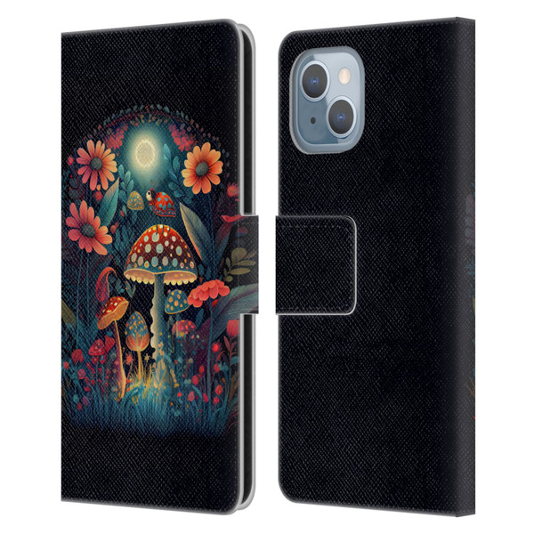 JK Stewart Graphics Ladybug On Mushroom Leather Book Wallet Case Cover For Apple iPhone 14