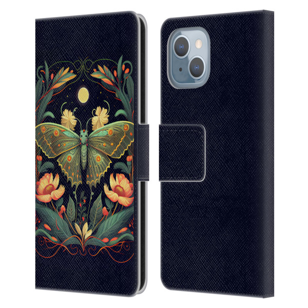 JK Stewart Graphics Lunar Moth Night Garden Leather Book Wallet Case Cover For Apple iPhone 14