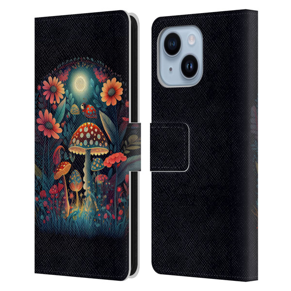 JK Stewart Graphics Ladybug On Mushroom Leather Book Wallet Case Cover For Apple iPhone 14 Plus