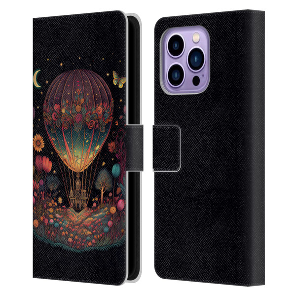 JK Stewart Graphics Hot Air Balloon Garden Leather Book Wallet Case Cover For Apple iPhone 14 Pro Max