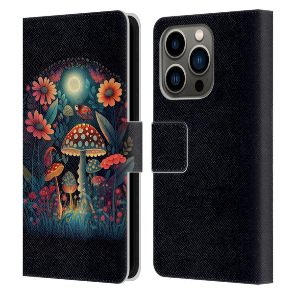 JK Stewart Graphics Ladybug On Mushroom Leather Book Wallet Case Cover For Apple iPhone 14 Pro