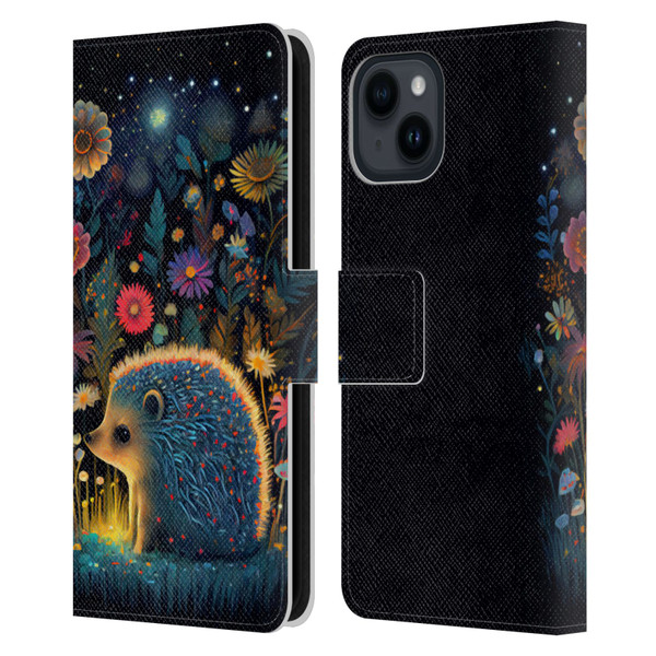 JK Stewart Graphics Little Hedgehog Leather Book Wallet Case Cover For Apple iPhone 15