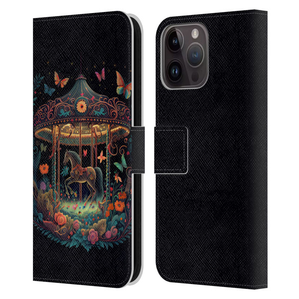 JK Stewart Graphics Carousel Dark Knight Garden Leather Book Wallet Case Cover For Apple iPhone 15 Pro Max