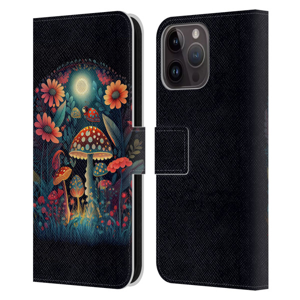 JK Stewart Graphics Ladybug On Mushroom Leather Book Wallet Case Cover For Apple iPhone 15 Pro Max