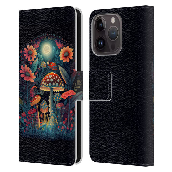JK Stewart Graphics Ladybug On Mushroom Leather Book Wallet Case Cover For Apple iPhone 15 Pro