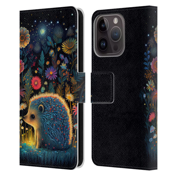 JK Stewart Graphics Little Hedgehog Leather Book Wallet Case Cover For Apple iPhone 15 Pro