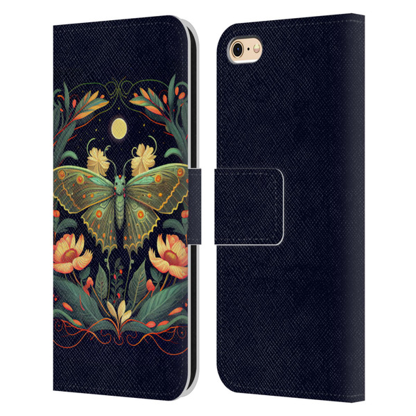 JK Stewart Graphics Lunar Moth Night Garden Leather Book Wallet Case Cover For Apple iPhone 6 / iPhone 6s
