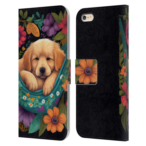 JK Stewart Graphics Golden Retriever In Hammock Leather Book Wallet Case Cover For Apple iPhone 6 Plus / iPhone 6s Plus