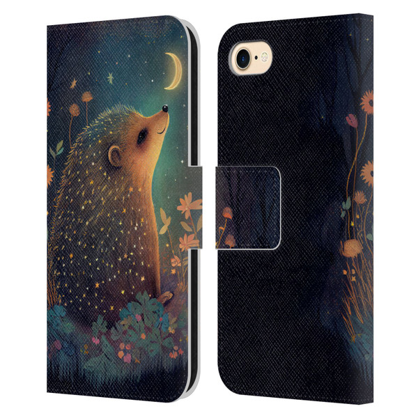 JK Stewart Graphics Hedgehog Looking Up At Stars Leather Book Wallet Case Cover For Apple iPhone 7 / 8 / SE 2020 & 2022