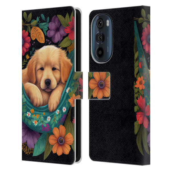 JK Stewart Graphics Golden Retriever In Hammock Leather Book Wallet Case Cover For Motorola Edge 30