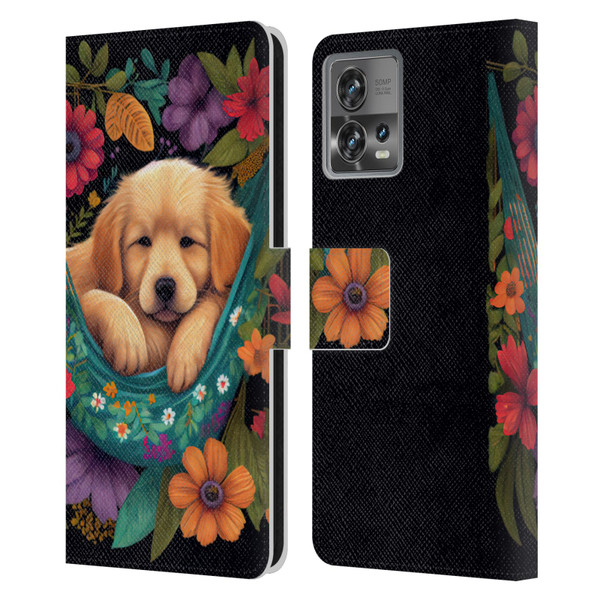 JK Stewart Graphics Golden Retriever In Hammock Leather Book Wallet Case Cover For Motorola Moto Edge 30 Fusion