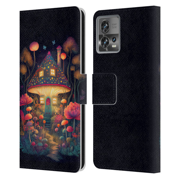 JK Stewart Graphics Mushroom Cottage Night Garden Leather Book Wallet Case Cover For Motorola Moto Edge 30 Fusion