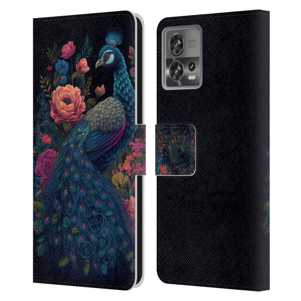 JK Stewart Graphics Peacock In Night Garden Leather Book Wallet Case Cover For Motorola Moto Edge 30 Fusion