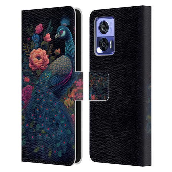 JK Stewart Graphics Peacock In Night Garden Leather Book Wallet Case Cover For Motorola Edge 30 Neo 5G