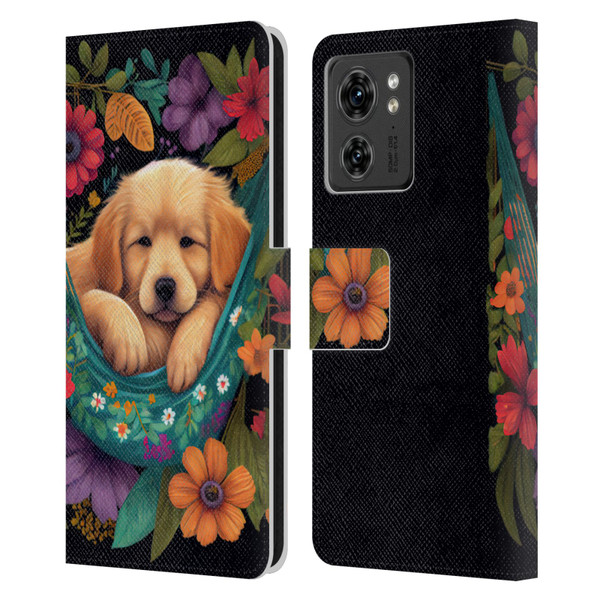 JK Stewart Graphics Golden Retriever In Hammock Leather Book Wallet Case Cover For Motorola Moto Edge 40