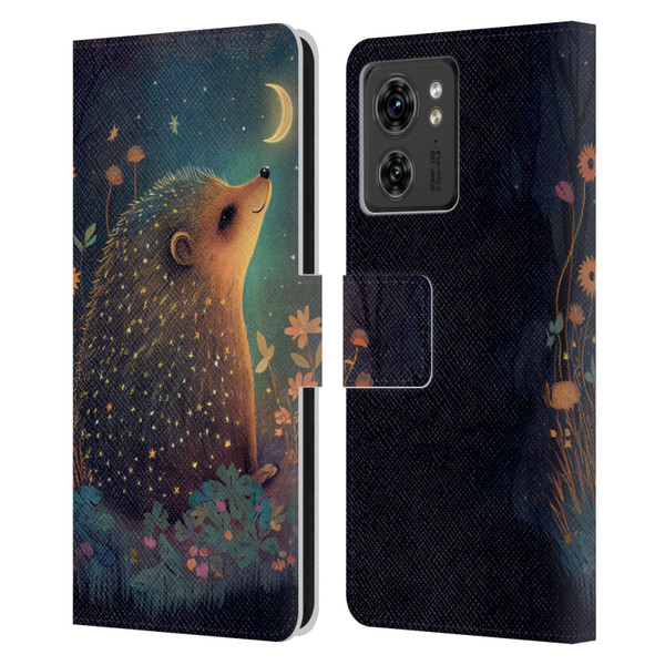 JK Stewart Graphics Hedgehog Looking Up At Stars Leather Book Wallet Case Cover For Motorola Moto Edge 40