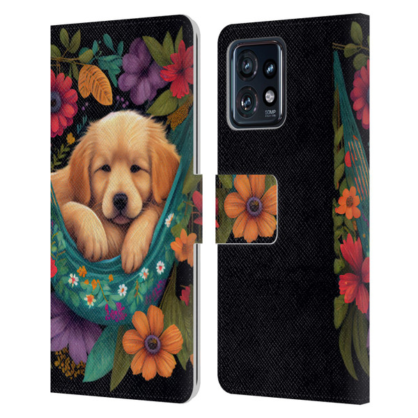 JK Stewart Graphics Golden Retriever In Hammock Leather Book Wallet Case Cover For Motorola Moto Edge 40 Pro