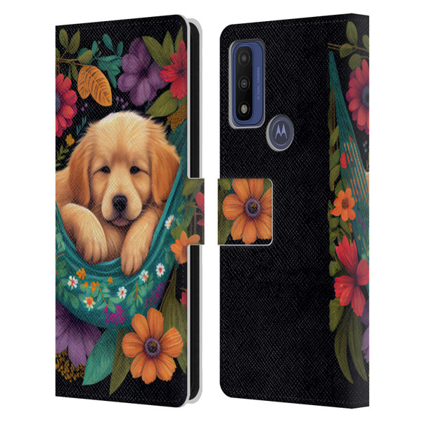 JK Stewart Graphics Golden Retriever In Hammock Leather Book Wallet Case Cover For Motorola G Pure