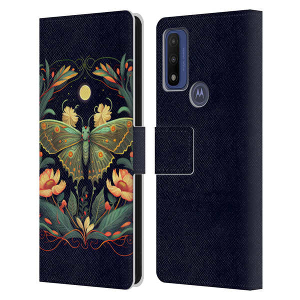 JK Stewart Graphics Lunar Moth Night Garden Leather Book Wallet Case Cover For Motorola G Pure