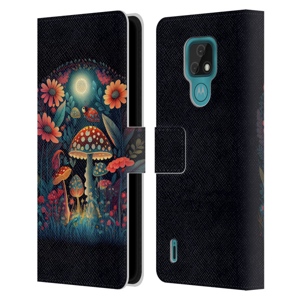 JK Stewart Graphics Ladybug On Mushroom Leather Book Wallet Case Cover For Motorola Moto E7