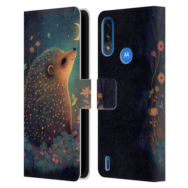 JK Stewart Graphics Hedgehog Looking Up At Stars Leather Book Wallet Case Cover For Motorola Moto E7 Power / Moto E7i Power