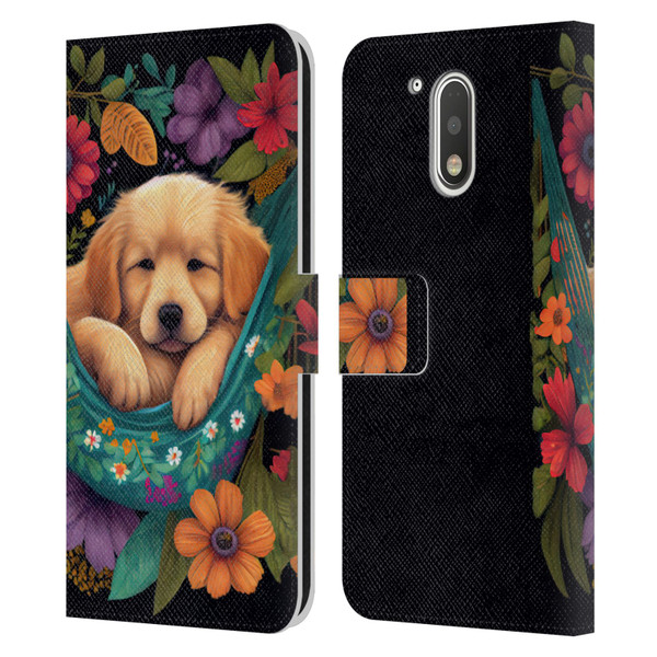 JK Stewart Graphics Golden Retriever In Hammock Leather Book Wallet Case Cover For Motorola Moto G41