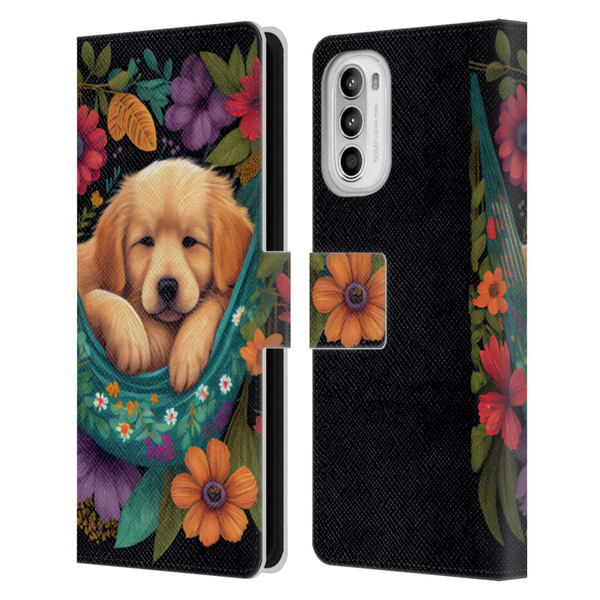 JK Stewart Graphics Golden Retriever In Hammock Leather Book Wallet Case Cover For Motorola Moto G52