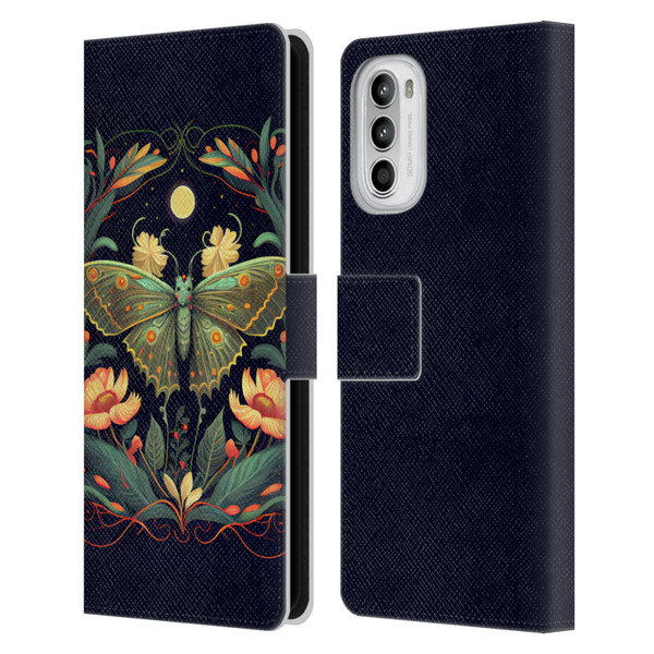 JK Stewart Graphics Lunar Moth Night Garden Leather Book Wallet Case Cover For Motorola Moto G52