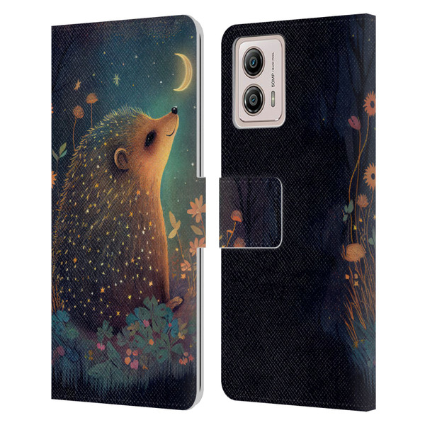 JK Stewart Graphics Hedgehog Looking Up At Stars Leather Book Wallet Case Cover For Motorola Moto G53 5G