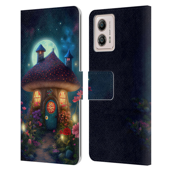 JK Stewart Graphics Mushroom House Leather Book Wallet Case Cover For Motorola Moto G53 5G