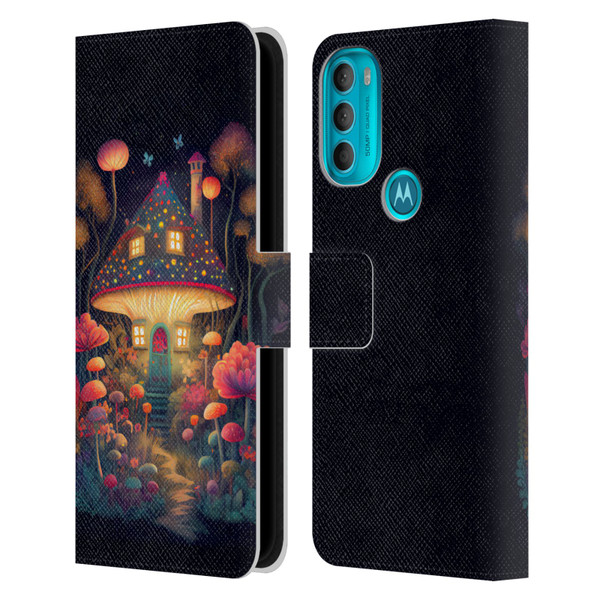 JK Stewart Graphics Mushroom Cottage Night Garden Leather Book Wallet Case Cover For Motorola Moto G71 5G