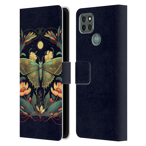 JK Stewart Graphics Lunar Moth Night Garden Leather Book Wallet Case Cover For Motorola Moto G9 Power