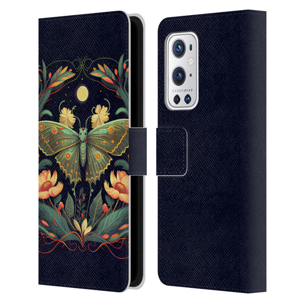 JK Stewart Graphics Lunar Moth Night Garden Leather Book Wallet Case Cover For OnePlus 9 Pro