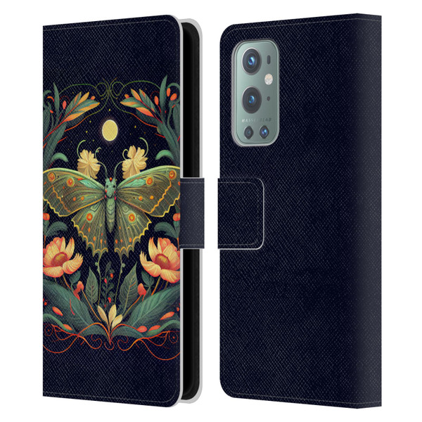 JK Stewart Graphics Lunar Moth Night Garden Leather Book Wallet Case Cover For OnePlus 9