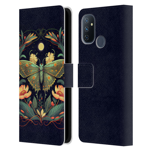 JK Stewart Graphics Lunar Moth Night Garden Leather Book Wallet Case Cover For OnePlus Nord N100