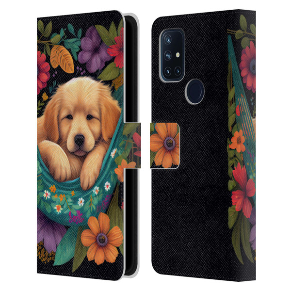 JK Stewart Graphics Golden Retriever In Hammock Leather Book Wallet Case Cover For OnePlus Nord N10 5G