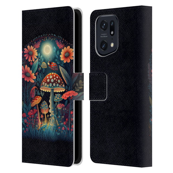 JK Stewart Graphics Ladybug On Mushroom Leather Book Wallet Case Cover For OPPO Find X5 Pro
