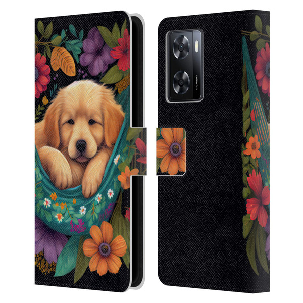 JK Stewart Graphics Golden Retriever In Hammock Leather Book Wallet Case Cover For OPPO A57s