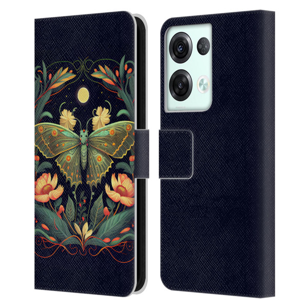 JK Stewart Graphics Lunar Moth Night Garden Leather Book Wallet Case Cover For OPPO Reno8 Pro