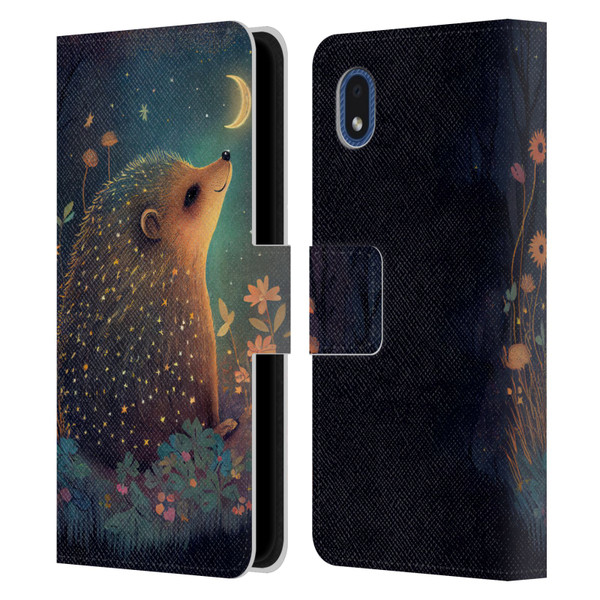 JK Stewart Graphics Hedgehog Looking Up At Stars Leather Book Wallet Case Cover For Samsung Galaxy A01 Core (2020)