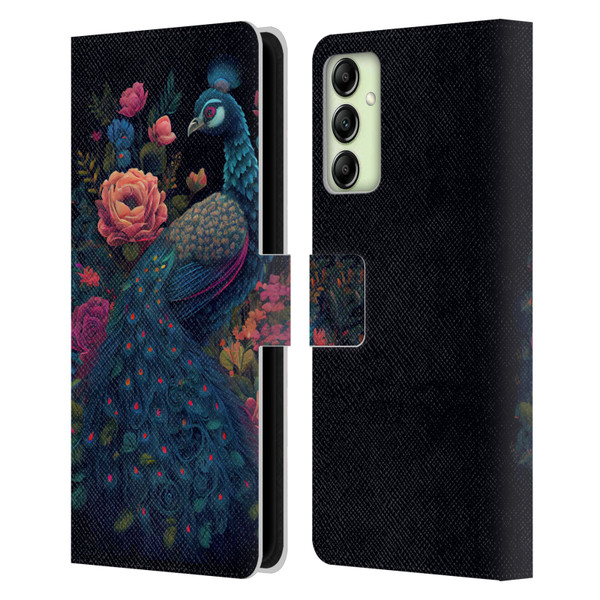 JK Stewart Graphics Peacock In Night Garden Leather Book Wallet Case Cover For Samsung Galaxy A14 5G