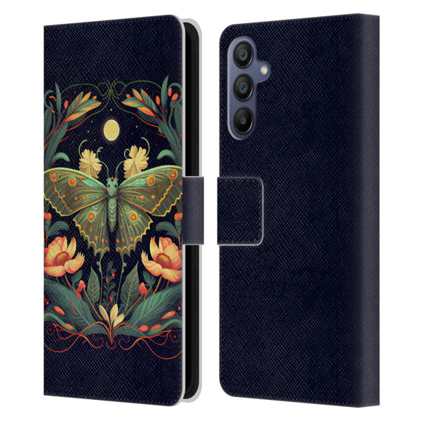 JK Stewart Graphics Lunar Moth Night Garden Leather Book Wallet Case Cover For Samsung Galaxy A15