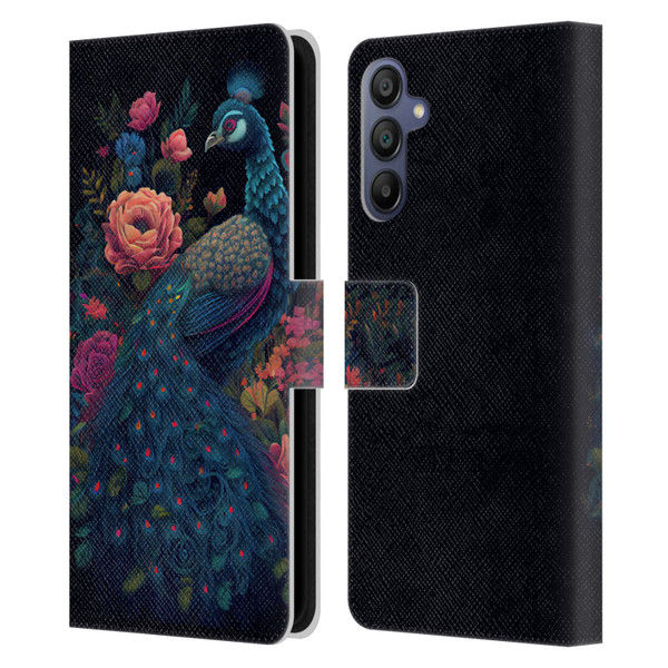 JK Stewart Graphics Peacock In Night Garden Leather Book Wallet Case Cover For Samsung Galaxy A15
