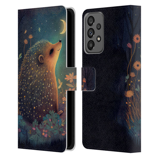 JK Stewart Graphics Hedgehog Looking Up At Stars Leather Book Wallet Case Cover For Samsung Galaxy A73 5G (2022)