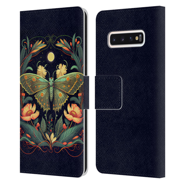 JK Stewart Graphics Lunar Moth Night Garden Leather Book Wallet Case Cover For Samsung Galaxy S10