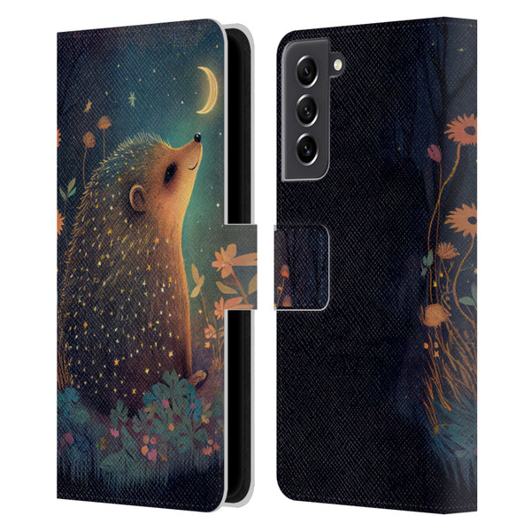 JK Stewart Graphics Hedgehog Looking Up At Stars Leather Book Wallet Case Cover For Samsung Galaxy S21 FE 5G