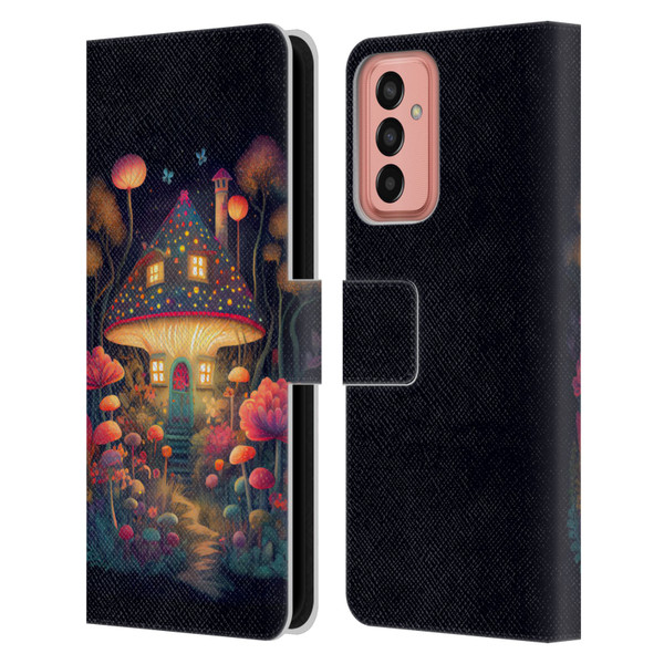 JK Stewart Graphics Mushroom Cottage Night Garden Leather Book Wallet Case Cover For Samsung Galaxy M13 (2022)