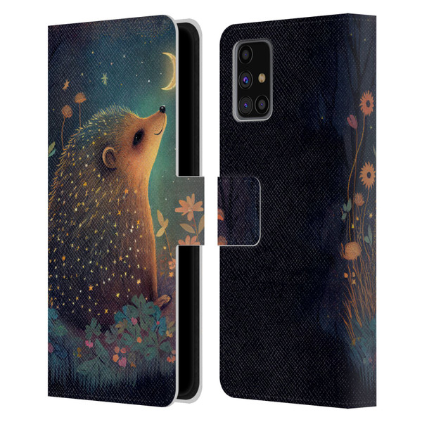 JK Stewart Graphics Hedgehog Looking Up At Stars Leather Book Wallet Case Cover For Samsung Galaxy M31s (2020)